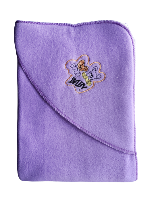 Baby woollen blanket For Infants with hood  reversible purple